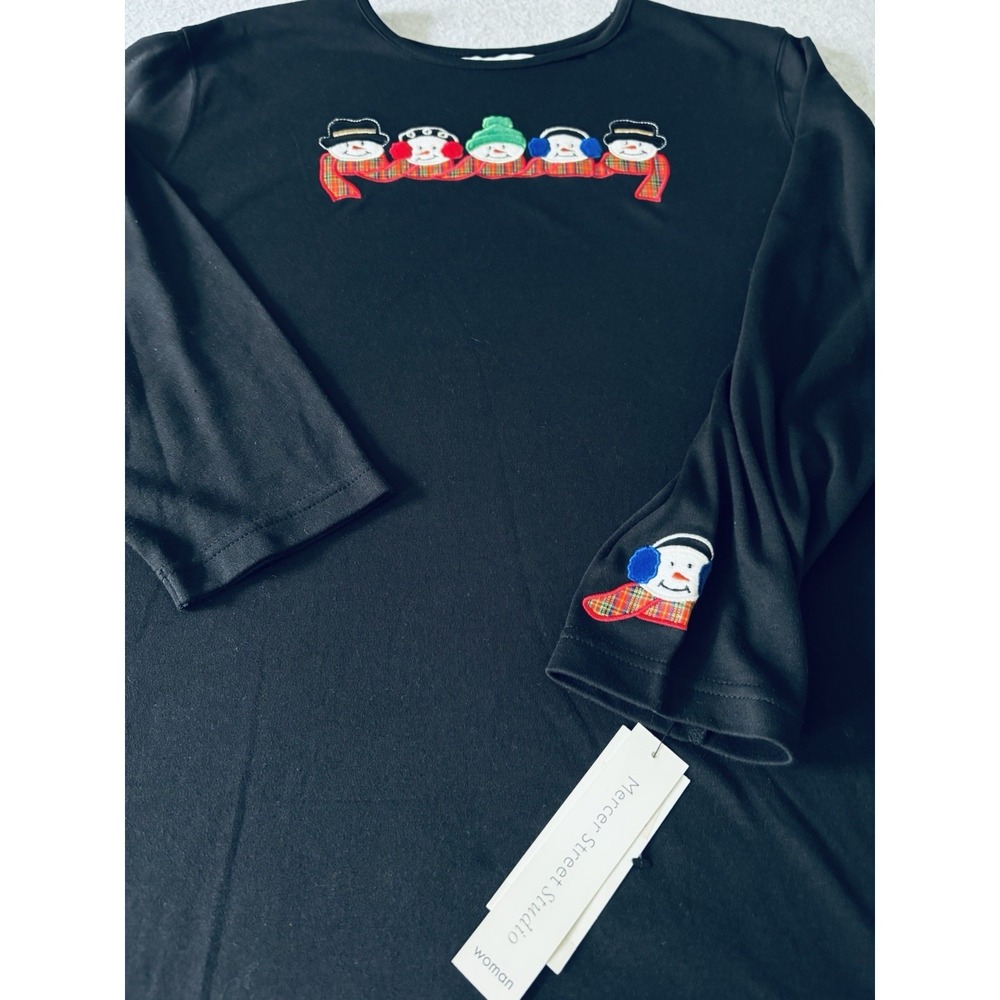 Mercer Street womens Black Long Sleeve Shirt Christmas Winter Snowman NWT 2X